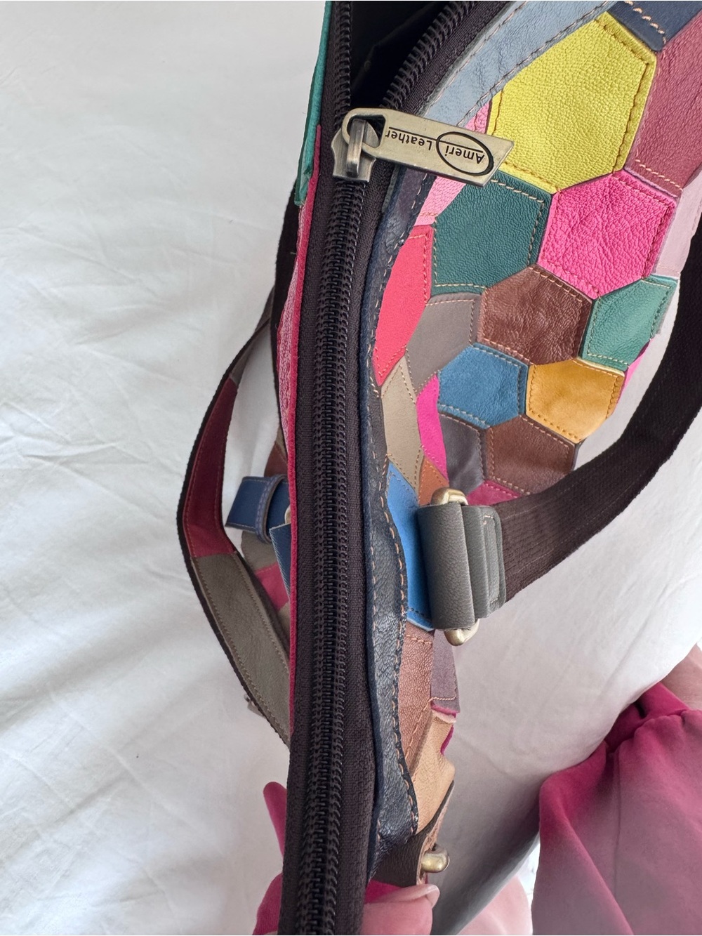 Amerileather Multicolor Patchwork Genuine Leather Hobo Shoulder Bag Boho Large - Picture 6 of 6